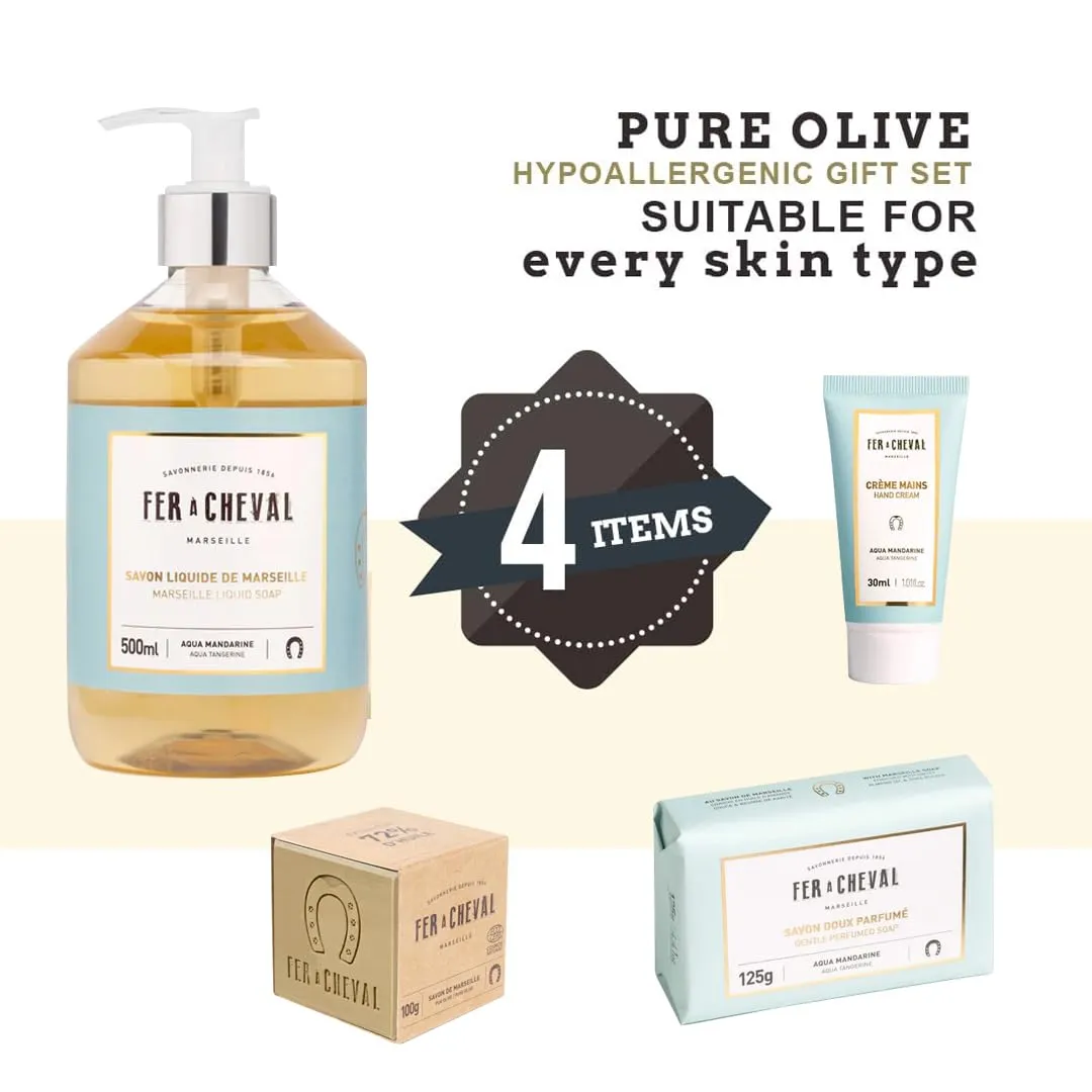 Soap, Hand Cream ?C 4-Piece Aqua Mandarin Scented Set Fer ?? Cheval Pure Olive Aqua Mandarin Freshness Gift Box ?C Marseille Soap Cube, Liquid Soap, tourist vary secondary Gentle 