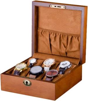 Soft Flocking Lining Interior with Metal Lock Display Jewelry Collection Storage Case Organizer 6 Slot patient Wood Watch Box Wood 