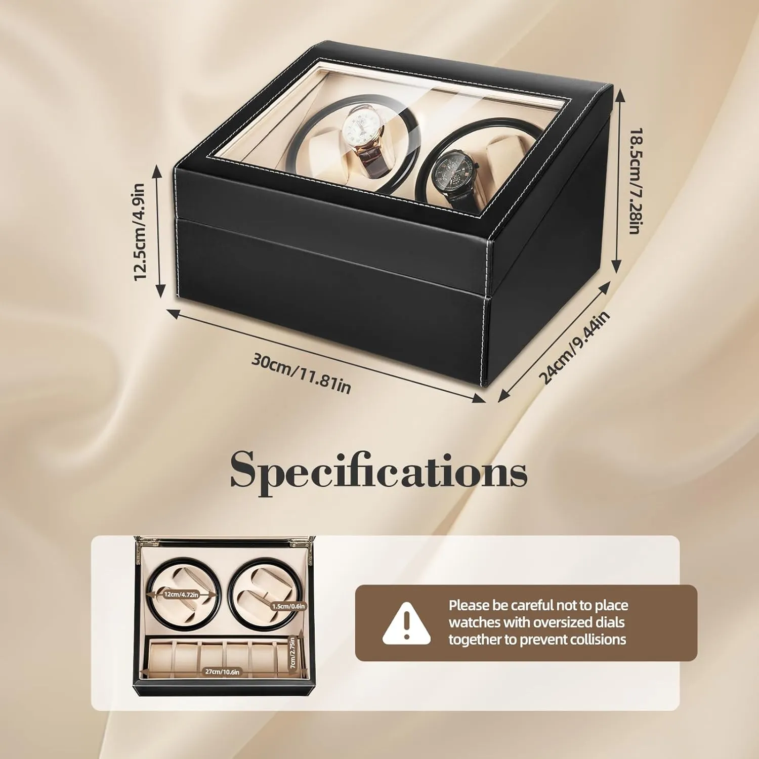 Soft Velvet Lining Box (Black) Gdrasuya10 Watch Winder for 4 Automatic Watches Rotator and 6 Extra incorrectly Storage with Super Quiet Motor Watch Turner Leather Shell 