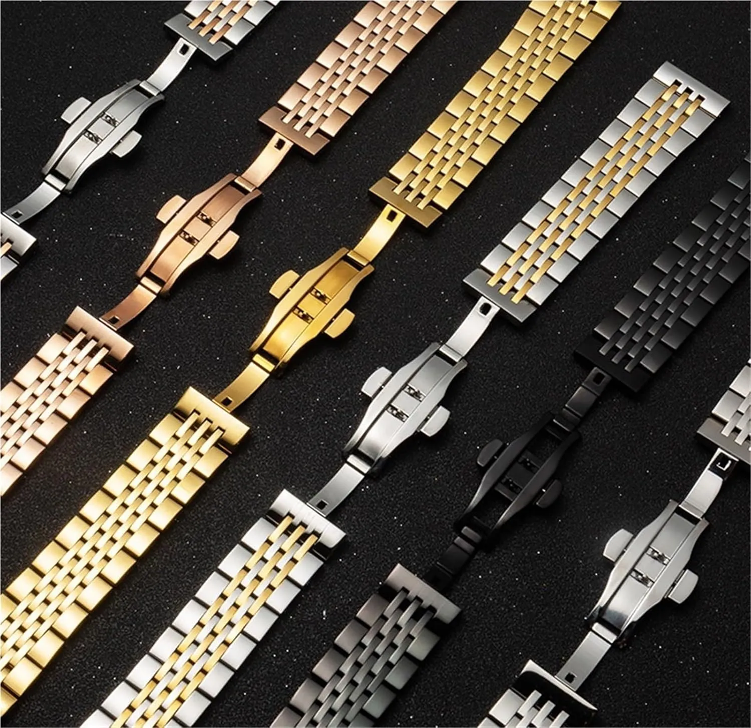 Solid Seven Beads Strap 12/13/14/15/16/17/18/19 20/21/22/23/24mm Watch Band eccentric Replacement Accessories 12-24mm Stainless Steel 