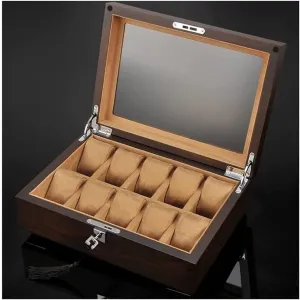 Solid Wood Watch Box 10 Slot Wooden Jewelry Box With Key And Glass Top Jewelry Storage Organizer Display Box Watch Box Watch Organizer ( Color : Coffee , Size : 30.4 Watch Case Watch Roll sequence ion Watch Winder 