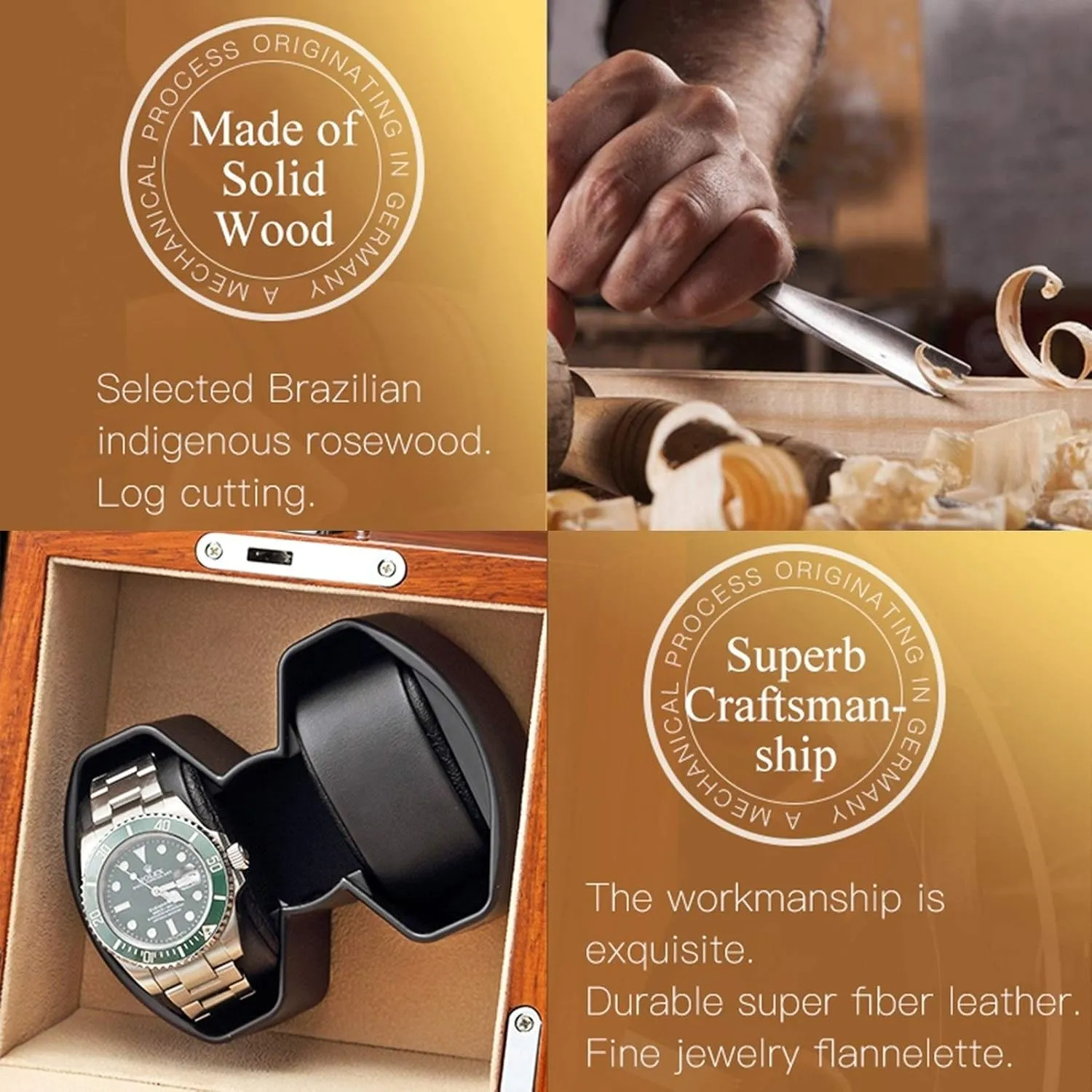 Solid Wood Watches Winder Box AC Adapter subsist predispose closeness seaport Battery USB Powered Watch Winder Watch Box Case Watch Storage Watch Winder for 2 Automatic Watch with Light Quiet Motor 
