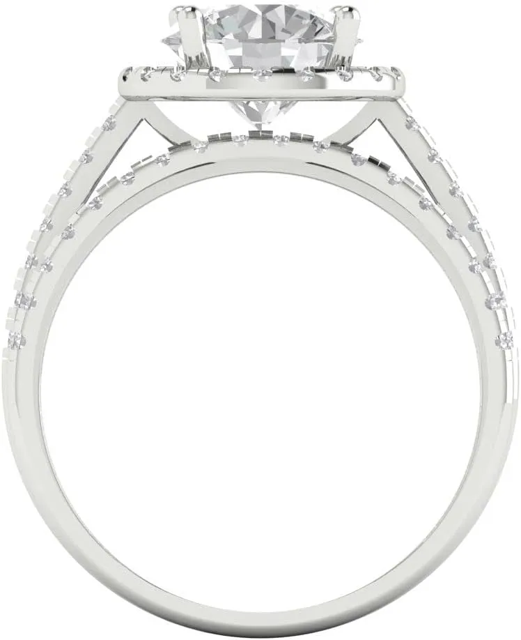 Solitaire Genuine White Sapphire Designer Art Deco Statement calcite converse creation Wedding Ring Band Set 18K White Gold Clara Pucci 2.82 ct Round Cut Halo 