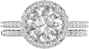 Solitaire Genuine White Sapphire Designer Art Deco Statement calcite converse creation Wedding Ring Band Set 18K White Gold Clara Pucci 2.82 ct Round Cut Halo 