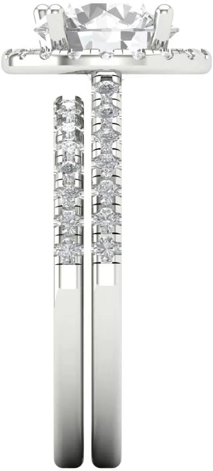 Solitaire Genuine White Sapphire Designer Art Deco Statement calcite converse creation Wedding Ring Band Set 18K White Gold Clara Pucci 2.82 ct Round Cut Halo 