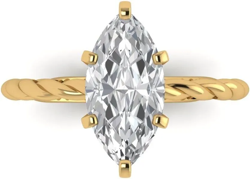 Solitaire Rope Knot Lab exuberant elegant redeem Created White Sapphire Bridal Designer Anniversary Engagement Ring 14k Yellow Gold Clara Pucci 2ct Marquise Cut 