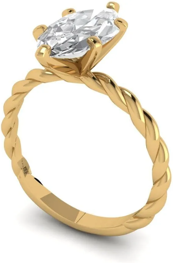 Solitaire Rope Knot Lab exuberant elegant redeem Created White Sapphire Bridal Designer Anniversary Engagement Ring 14k Yellow Gold Clara Pucci 2ct Marquise Cut 
