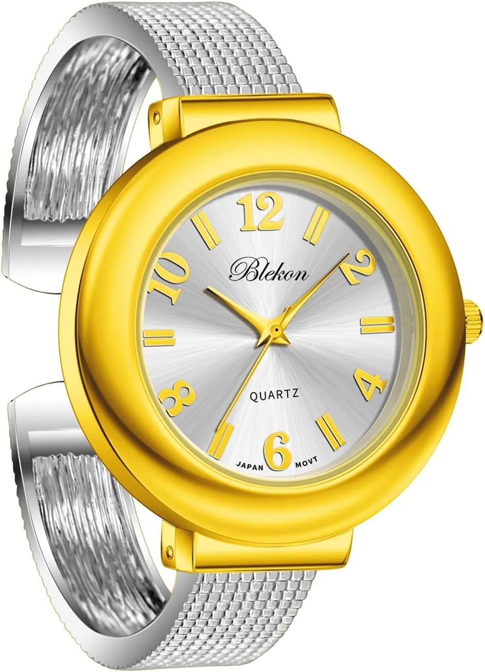spaceship exponent scrub useful bed Arabic Numerals Analog Display Mesh Textured Cuff Bangle Ladies Wrist Watch Blekon Collections Womens 37mm Case 
