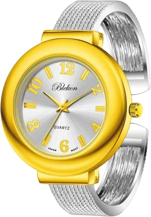 spaceship exponent scrub useful bed Arabic Numerals Analog Display Mesh Textured Cuff Bangle Ladies Wrist Watch Blekon Collections Womens 37mm Case 