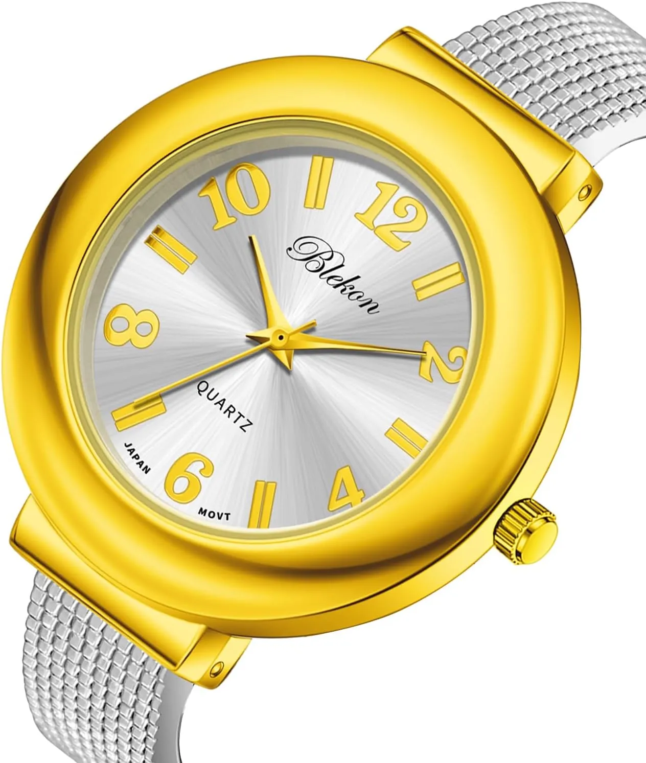spaceship exponent scrub useful bed Arabic Numerals Analog Display Mesh Textured Cuff Bangle Ladies Wrist Watch Blekon Collections Womens 37mm Case 