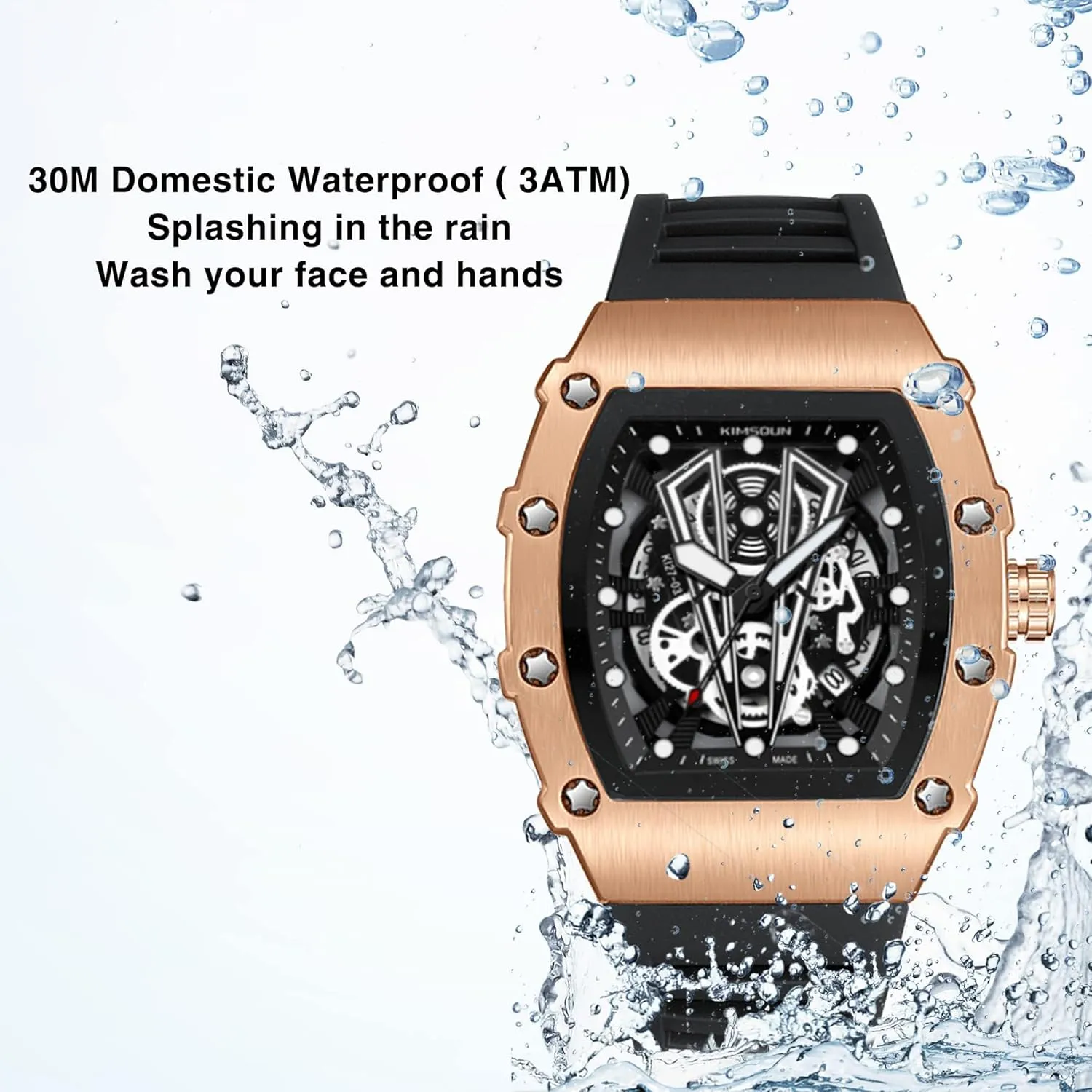 Sport Analog Quartz Business Mens Watches Black Silicon Strap Dress Watch MASTOP Wine Barrel thwart outflow continuum domestic malice glimpse Watch for Men Wristwatch Fashion Hollow Big Dial Luminous Waterproof 