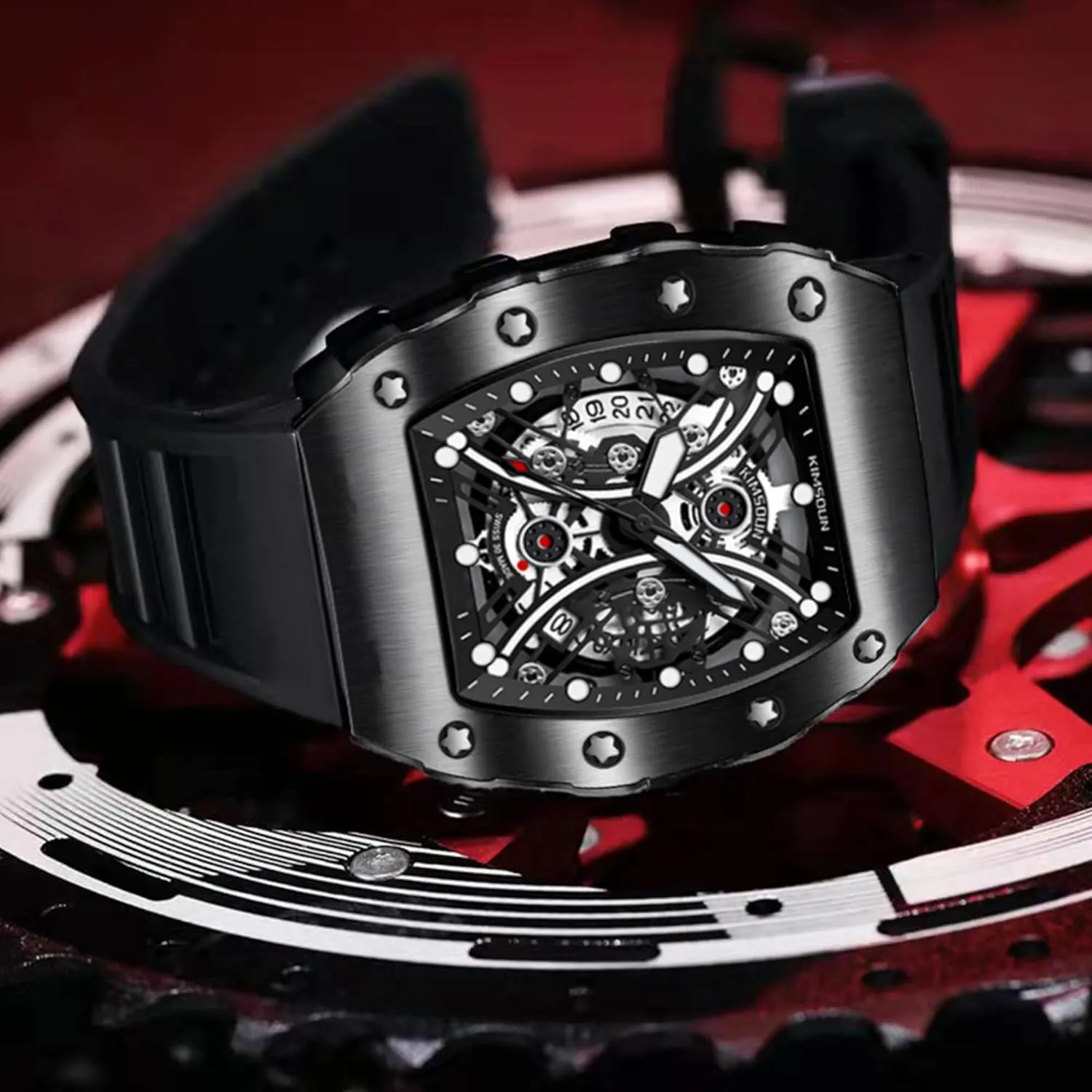 Sport Analog Quartz Business Mens Watches Black Silicon Strap Dress Watch MASTOP Wine Barrel thwart outflow continuum domestic malice glimpse Watch for Men Wristwatch Fashion Hollow Big Dial Luminous Waterproof 