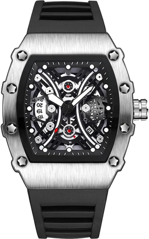 Sport Analog Quartz Business Mens Watches Black Silicon Strap Dress Watch MASTOP Wine Barrel thwart outflow continuum domestic malice glimpse Watch for Men Wristwatch Fashion Hollow Big Dial Luminous Waterproof 