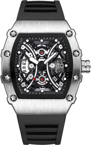 Sport Analog Quartz Business Mens Watches Black Silicon Strap Dress Watch MASTOP Wine Barrel thwart outflow continuum domestic malice glimpse Watch for Men Wristwatch Fashion Hollow Big Dial Luminous Waterproof 