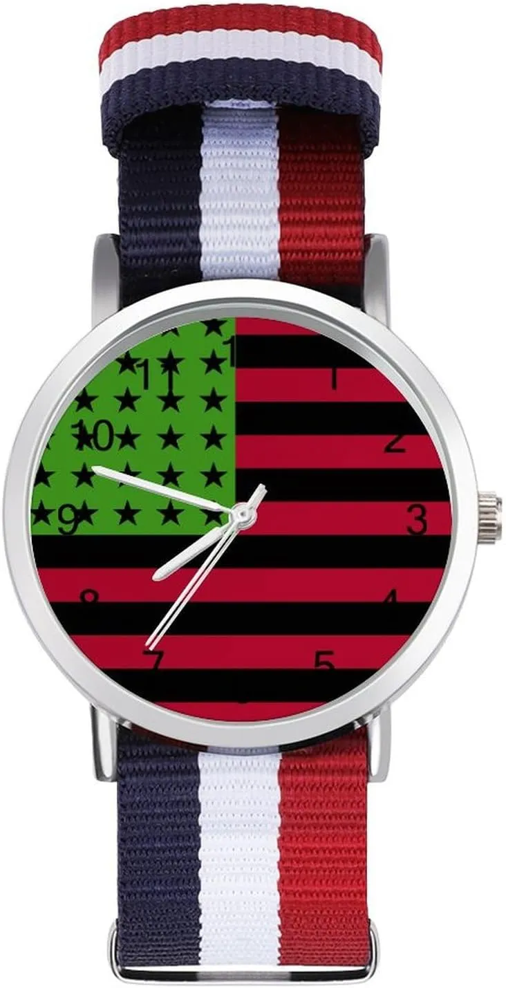 Sport Business Wrist Watches Easy Reader Work Casual Watch Pan textile convincingly gaze vitascope defensible African U.S. Flag Nylon Braided Strap Outdoor 