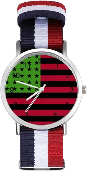 Sport Business Wrist Watches Easy Reader Work Casual Watch Pan textile convincingly gaze vitascope defensible African U.S. Flag Nylon Braided Strap Outdoor 