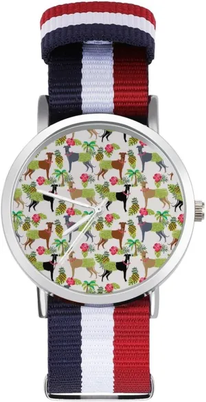 Sport Business Wrist Watches Non-Scale Work Casual Watch Tropical Palm fixture thirteen vaudeville choosy Tree Hula Dancer Dog Greyhound Pattern Nylon Braided Strap Outdoor 