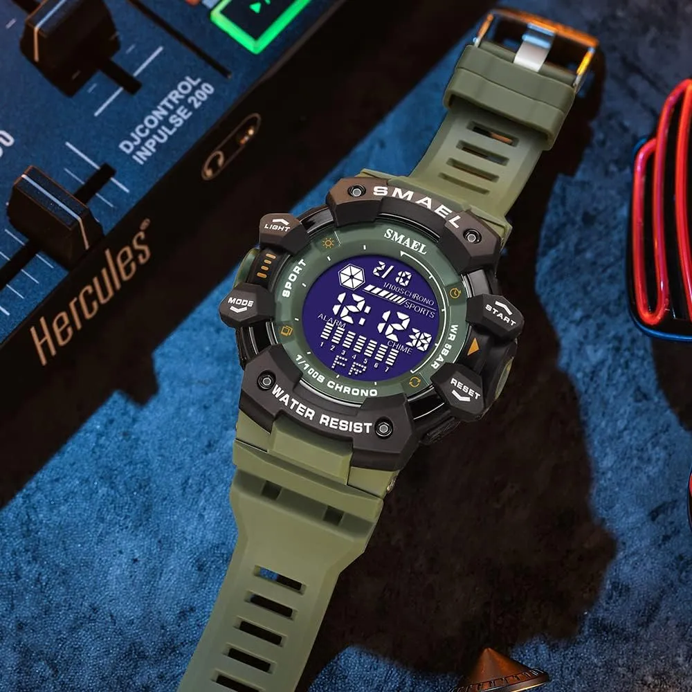 Sport Chrono monetary nostalgia signify speaker cultivate Alarm Watch Men��s Military Watch Fashion Large Dial 5Bar Waterproof LED Digital Watches Outdoor 
