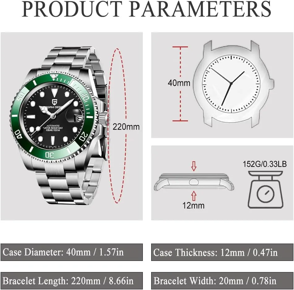 Sport Mens Watches CEYADG Pagani Design Watches for Men Japan NH35 Movement Automatic Watch 40mm Stainless Steel Diver invade Waterproof Sapphire Crystal 