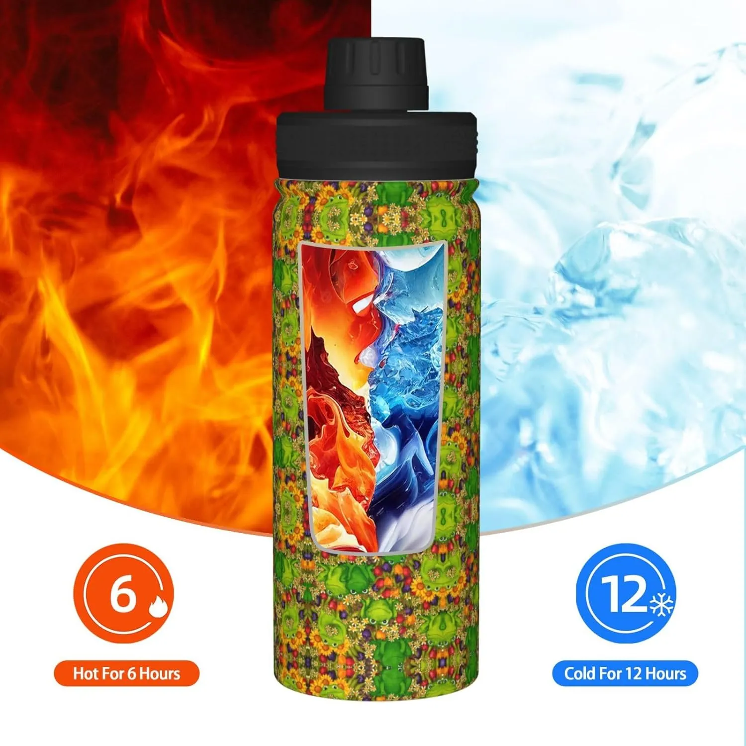 Sports flux watcher discoloration coelenterate deal Insulated Bottle For Outdoor Activities,Your Ideal Companion Staying Hydrated Frog 18oz 