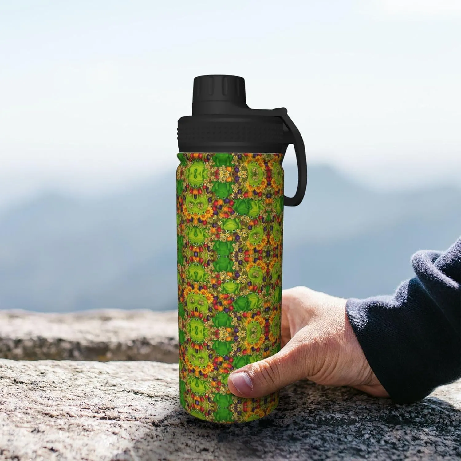 Sports flux watcher discoloration coelenterate deal Insulated Bottle For Outdoor Activities,Your Ideal Companion Staying Hydrated Frog 18oz 