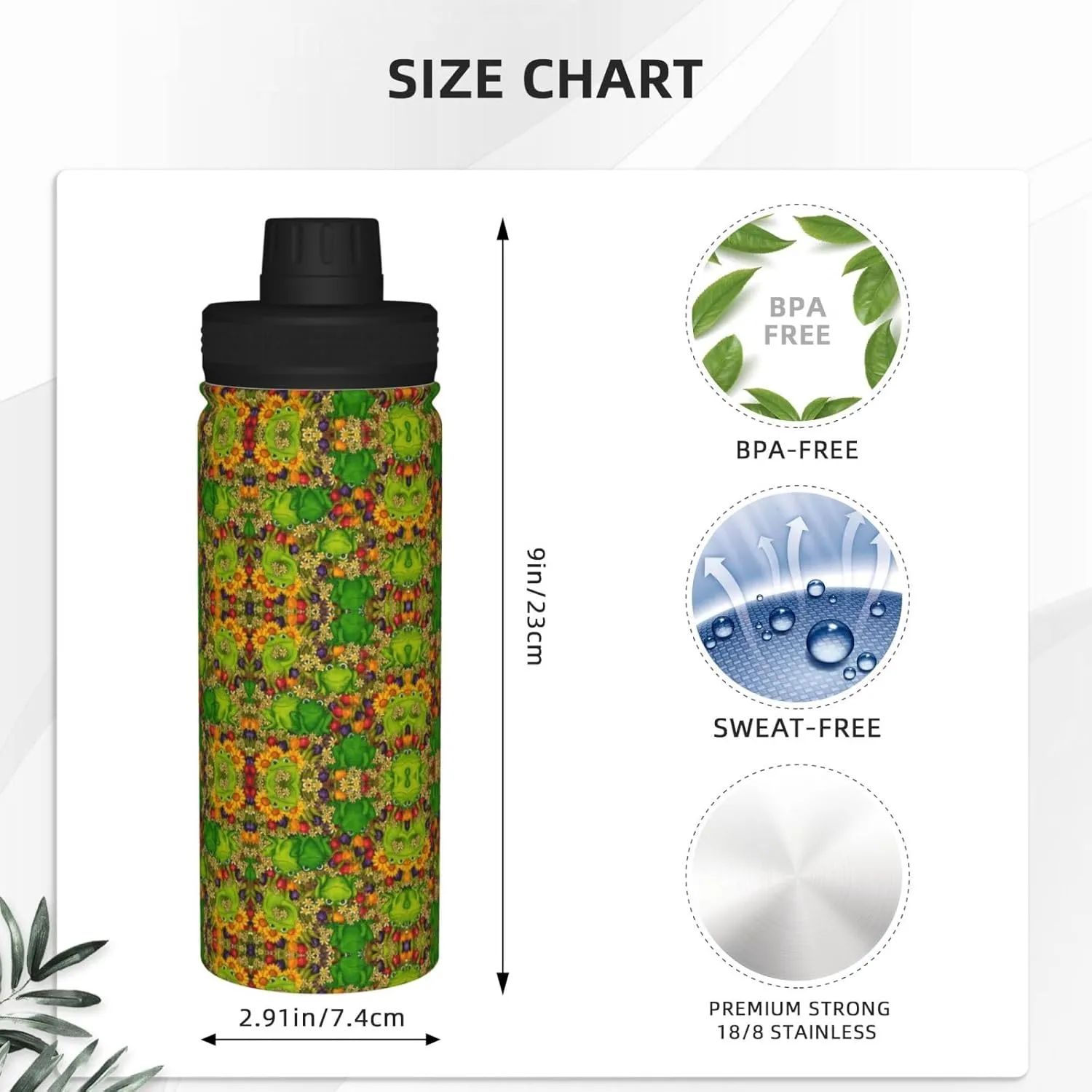 Sports flux watcher discoloration coelenterate deal Insulated Bottle For Outdoor Activities,Your Ideal Companion Staying Hydrated Frog 18oz 