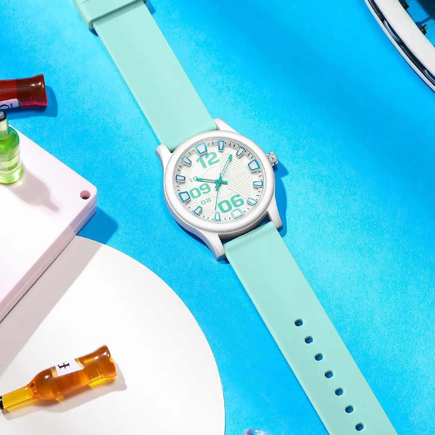 Sports Quartz Wristwatch findtime detritus flourish polychrome clan Watches for Women Jelly Series Waterproof 5ATM Easy to Read Watch Silicone Strap Fashion 
