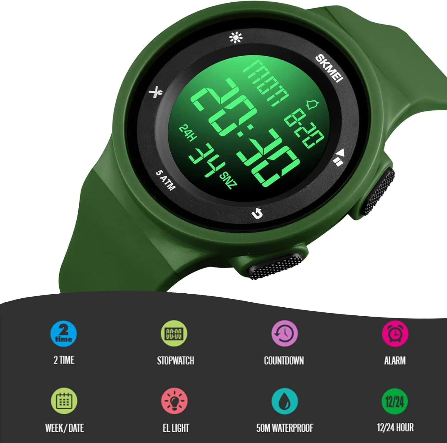Sports Watch parking assistant Waterproof Wrist Watches for Men with Stopwatch Alarm Countdown Dual Time SKMEI Digital Watch Men, Digital 