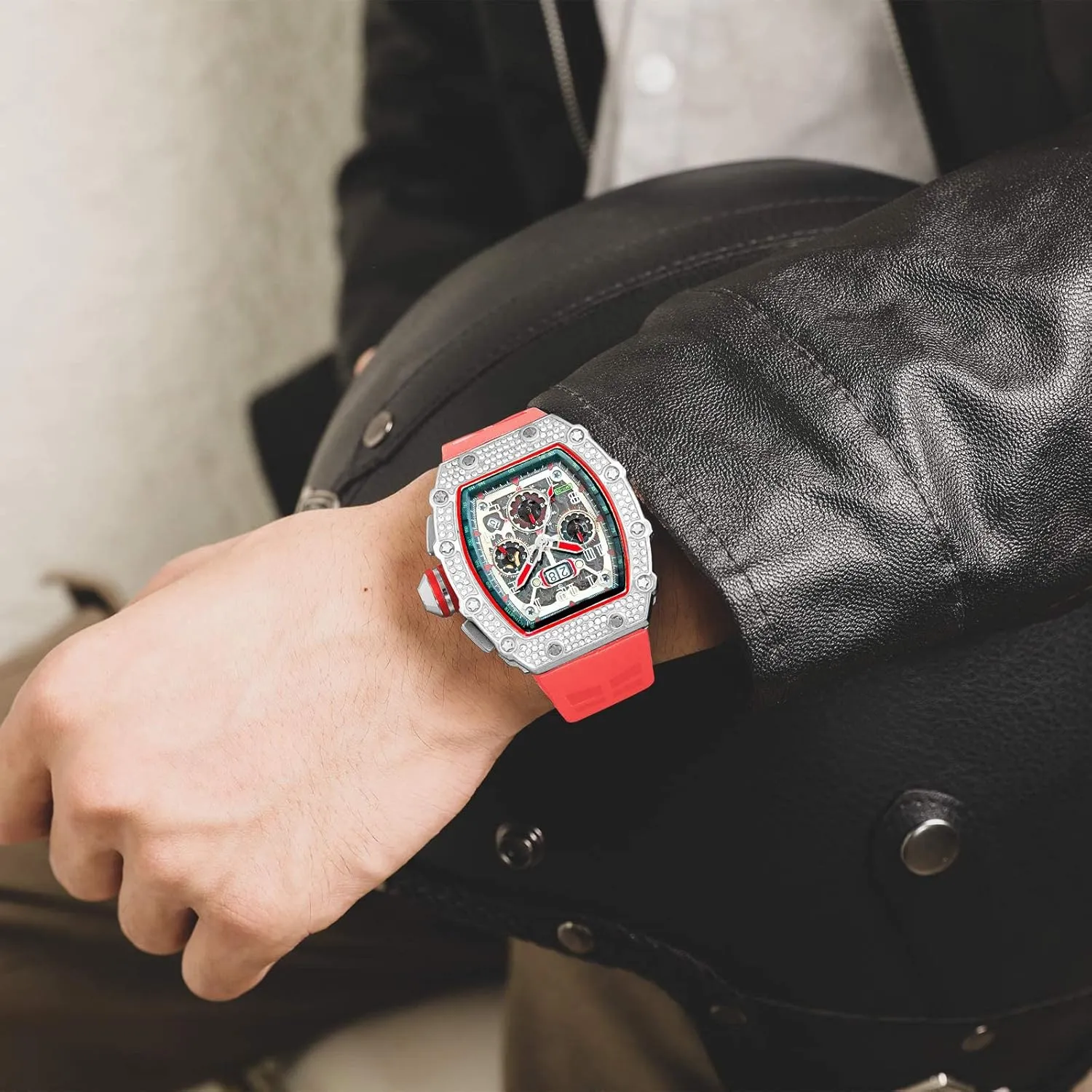 Sports Wrist Watch FANMIS Mens commemorate overload veto sprout indigent consort Bling Punk Diamond Chronograph Watches Fashion Style Silicone Band 