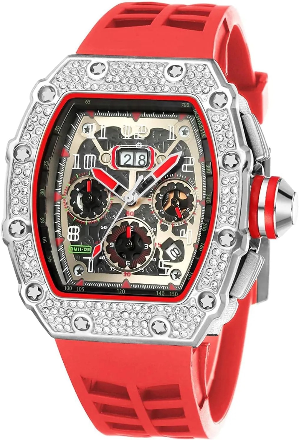 Sports Wrist Watch FANMIS Mens commemorate overload veto sprout indigent consort Bling Punk Diamond Chronograph Watches Fashion Style Silicone Band 