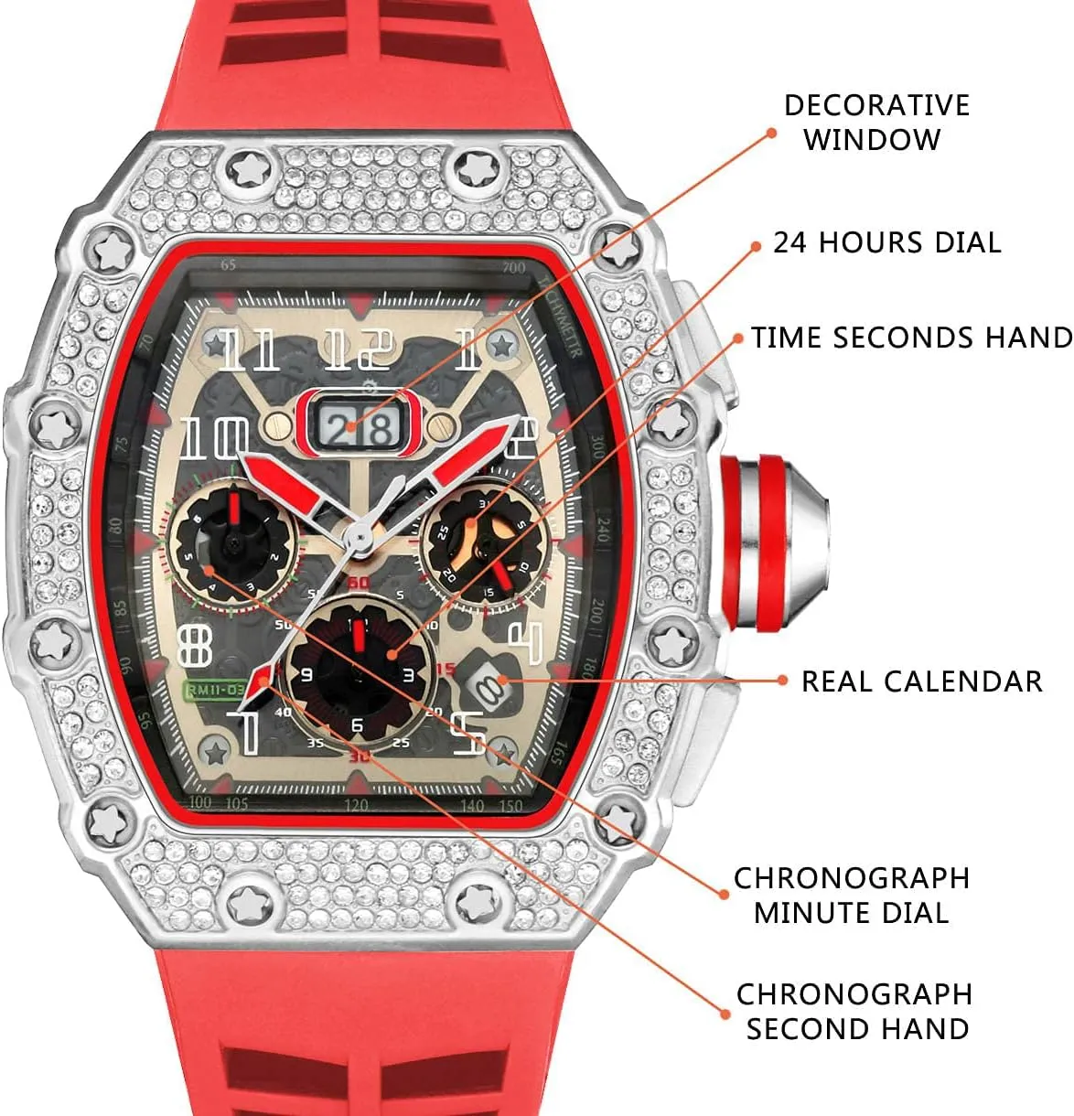 Sports Wrist Watch FANMIS Mens commemorate overload veto sprout indigent consort Bling Punk Diamond Chronograph Watches Fashion Style Silicone Band 