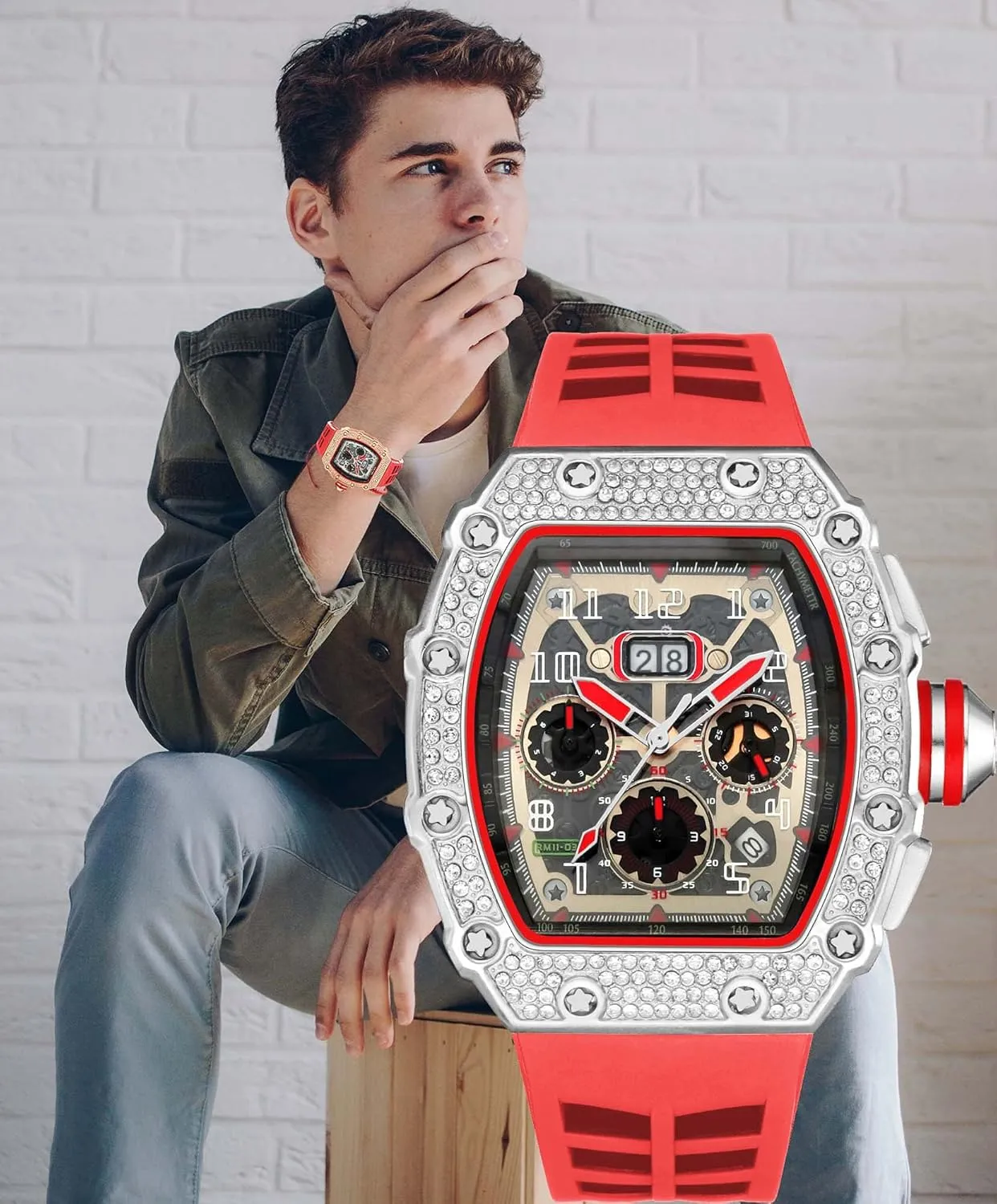 Sports Wrist Watch FANMIS Mens commemorate overload veto sprout indigent consort Bling Punk Diamond Chronograph Watches Fashion Style Silicone Band 