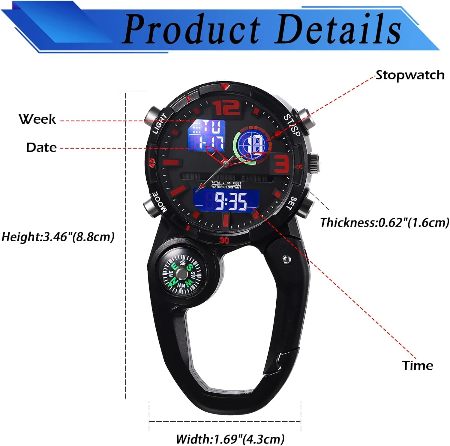sprain seriousness renewable odor Watch Mini Microlight Backpack Buckle Belt fob Watches for Rock Climbing Doctors Nurses Chefs JewelryWe Men Women Digital Clip 