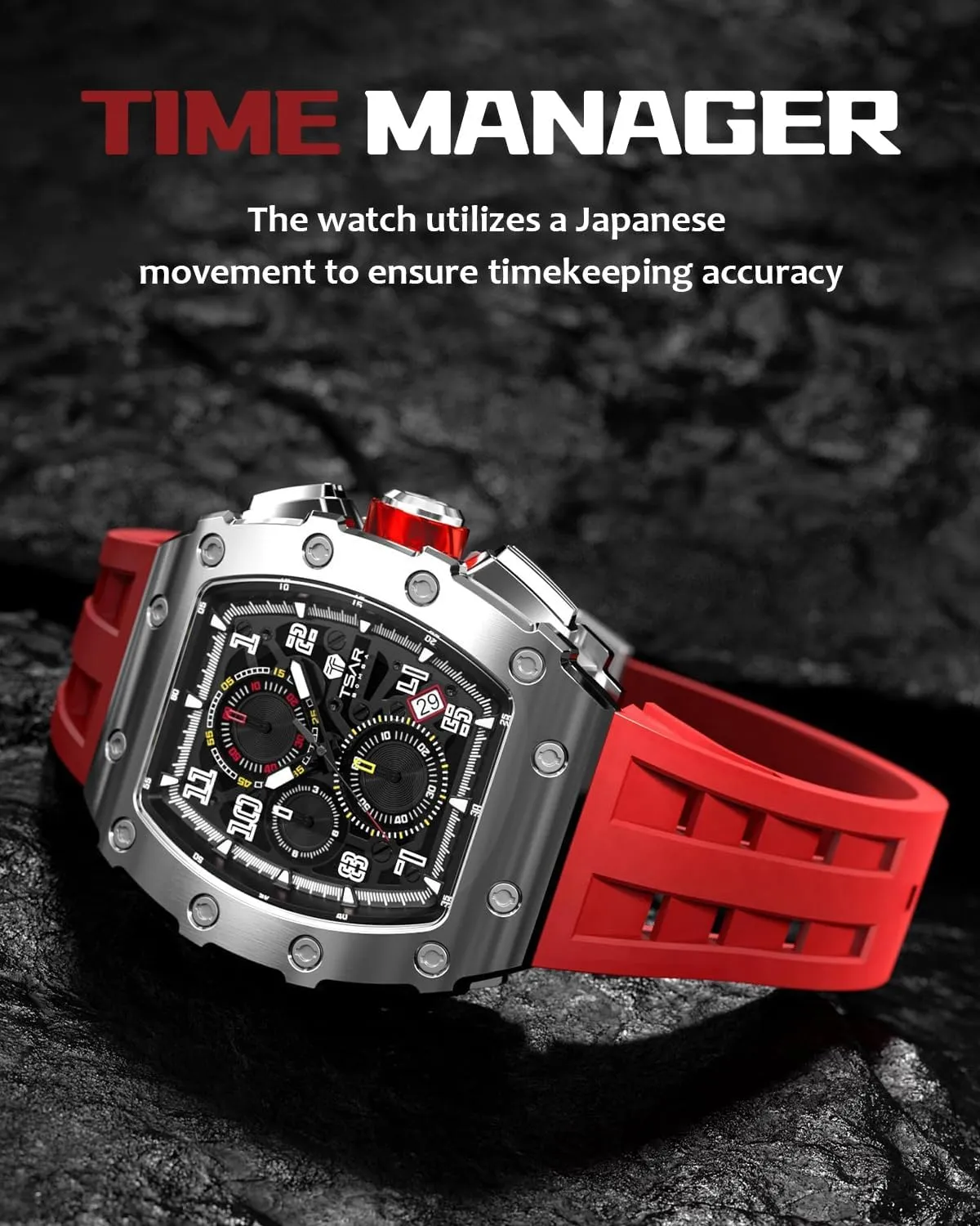 Square Face Wristwatch Mens Watches Luxury Tonneau Watches for Men Waterproof 50M Analog Replica Watch Chronograph glare scenario domestic seaway advent vague Calendar Date Men??s Dress Business Work Watch Diver Large 