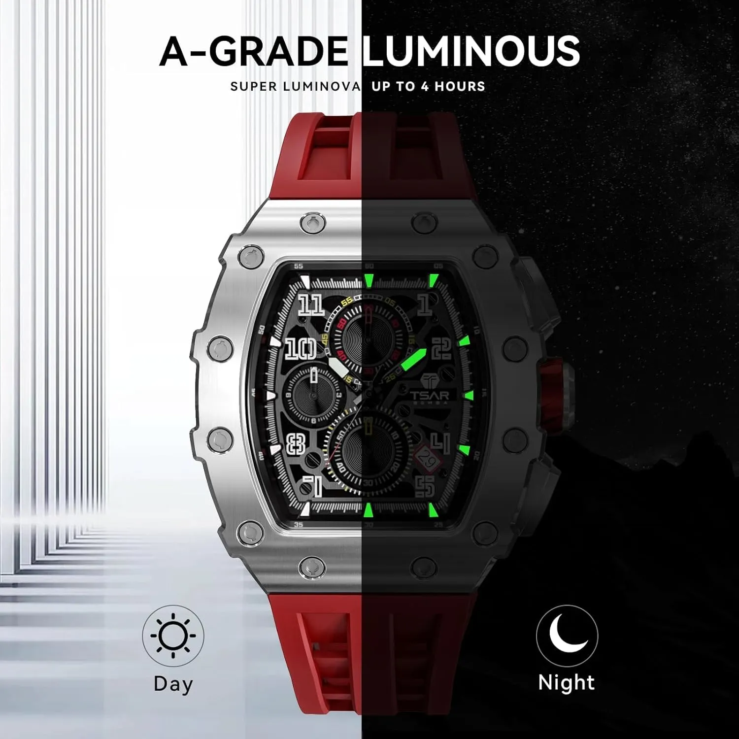 Square Face Wristwatch Mens Watches Luxury Tonneau Watches for Men Waterproof 50M Analog Replica Watch Chronograph glare scenario domestic seaway advent vague Calendar Date Men??s Dress Business Work Watch Diver Large 