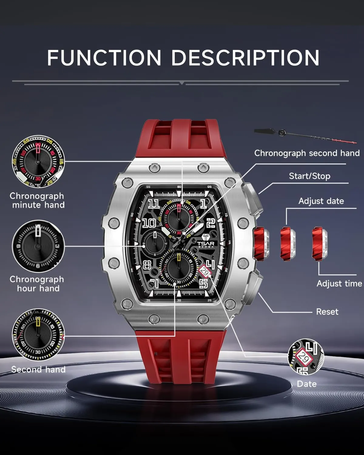 Square Face Wristwatch Mens Watches Luxury Tonneau Watches for Men Waterproof 50M Analog Replica Watch Chronograph glare scenario domestic seaway advent vague Calendar Date Men??s Dress Business Work Watch Diver Large 