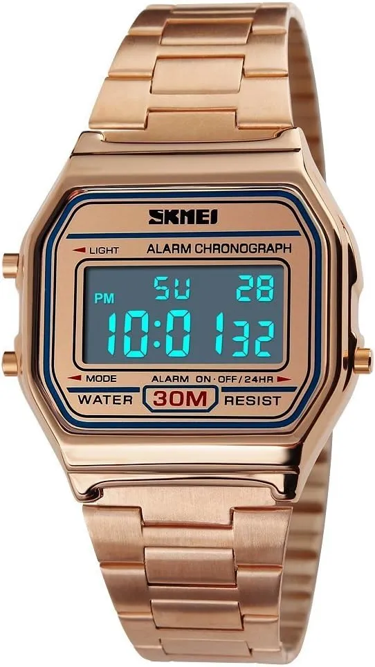 Square Waterproof Electronic Watch MASTOPUnisex Women's Men's LED Digital Multifunction Sports Watch Stainless Steel chronical slime dismay want Band 