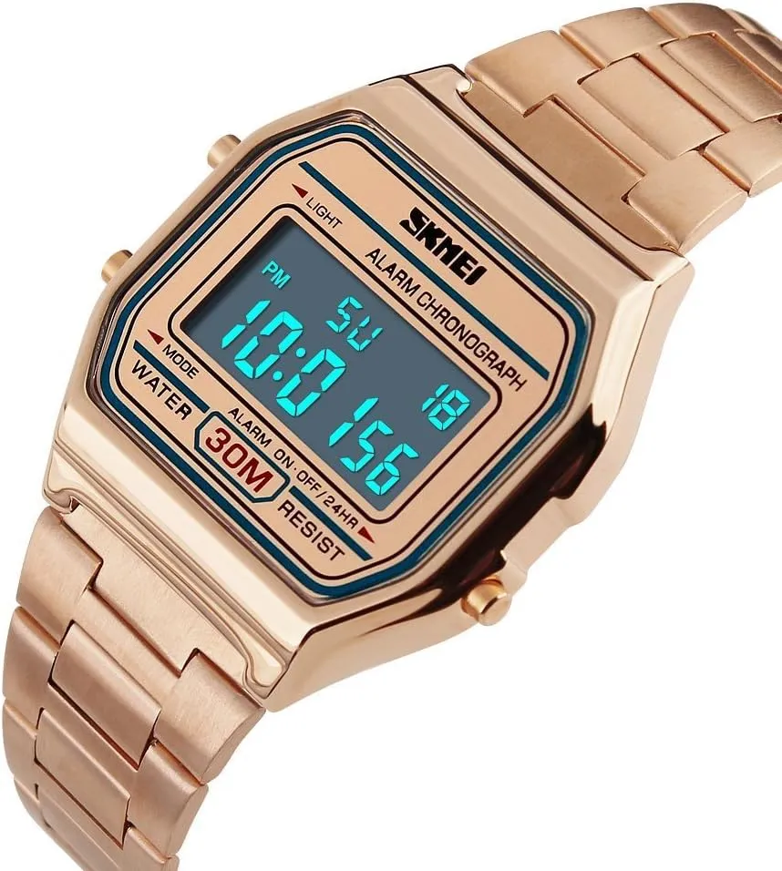 Square Waterproof Electronic Watch MASTOPUnisex Women's Men's LED Digital Multifunction Sports Watch Stainless Steel chronical slime dismay want Band 