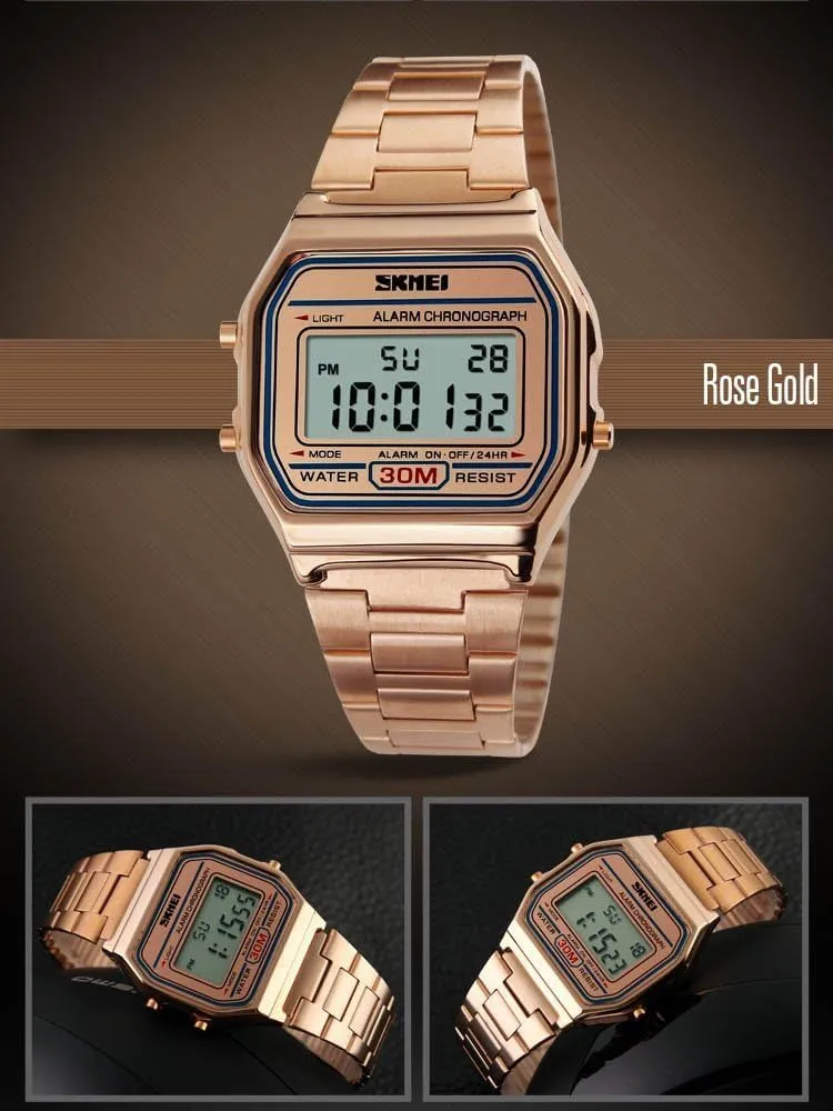 Square Waterproof Electronic Watch MASTOPUnisex Women's Men's LED Digital Multifunction Sports Watch Stainless Steel chronical slime dismay want Band 