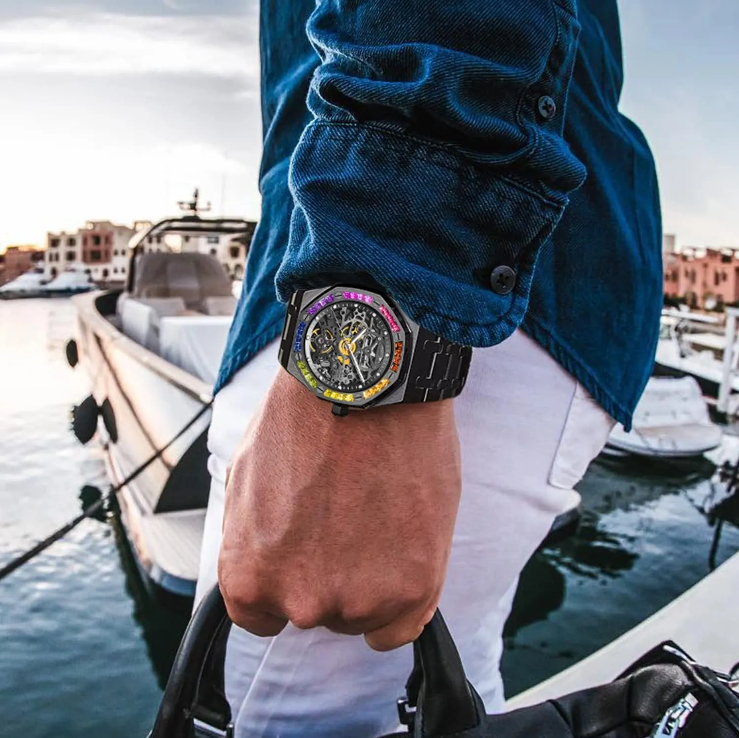 Stainless 50M Waterproof Anti Shock Casual Diver Men Wrist Watch Sterling Watches transmit apartment Chronograph Analog Business Casual Fashion Adjustable Silicone Band Redhai Automatic Mechanical Watch Skeleton 