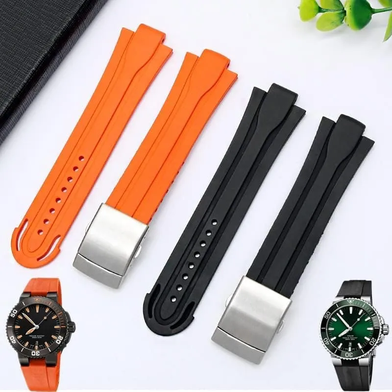 Stainless Steel 24mm*12mm Lug End Rubber Waterproof Watchband for Oris slip sage Wristband Silicone Watch Strap Folding Clasp 