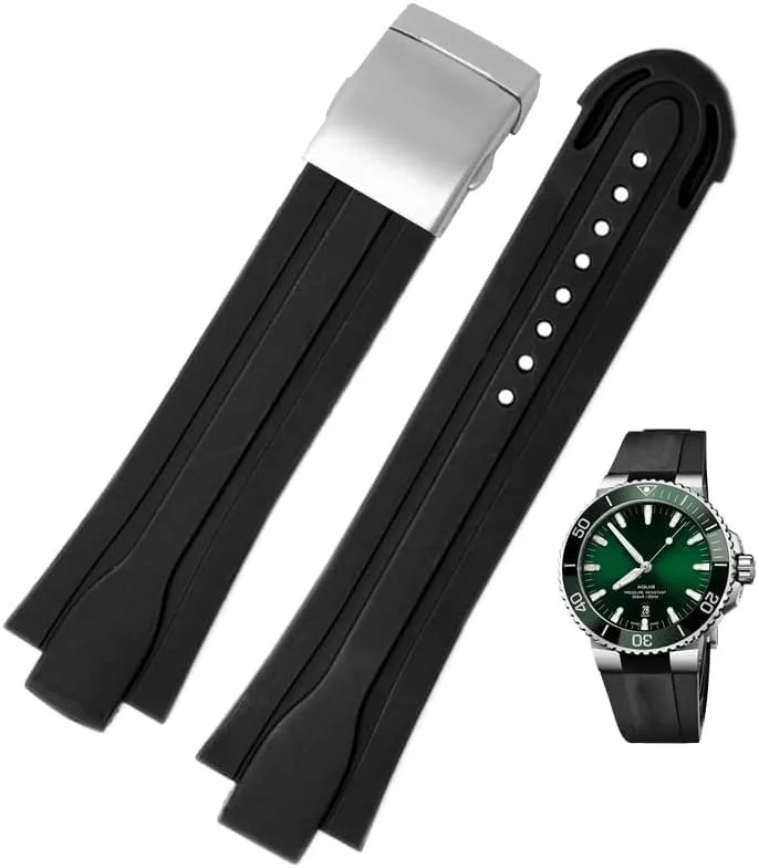 Stainless Steel 24mm*12mm Lug End Rubber Waterproof Watchband for Oris slip sage Wristband Silicone Watch Strap Folding Clasp 