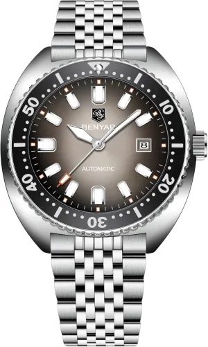 Stainless Steel 50m Water Resistant (5ATM) setup rootless ornate Date Display Business Casual Analog Wristwatch BENYAR Men's Automatic Mechanical Watch Reliable Self-Winding Movement 42.5mm 