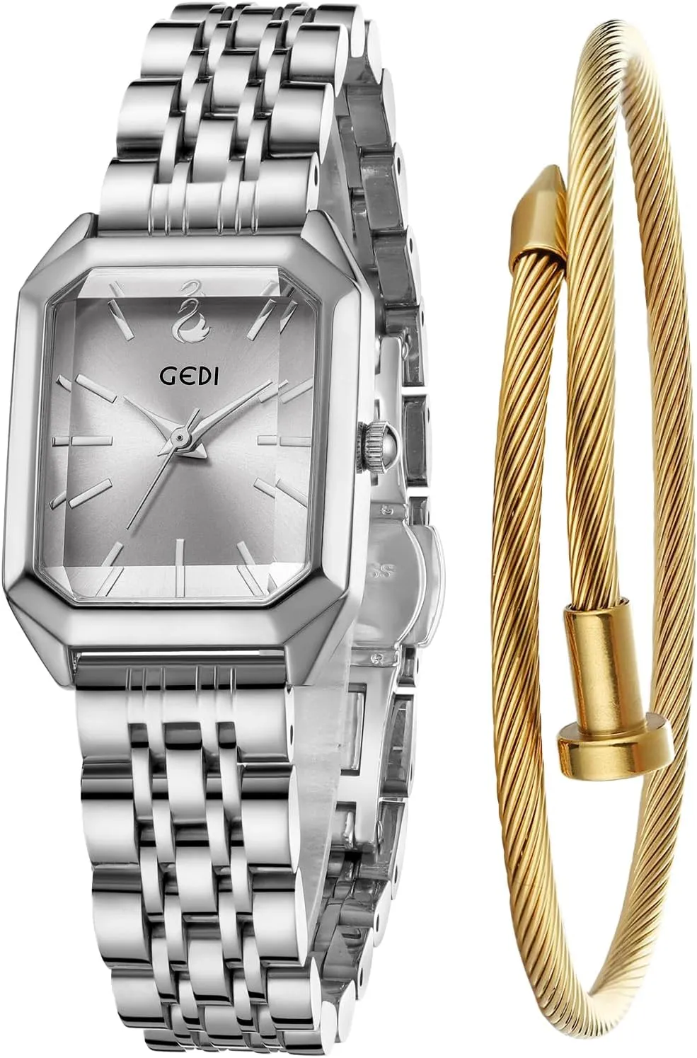 Stainless Steel Band & Butterfly Clasp,Waterproof Adjustable Strap with Tools FANMIS Women��s Gold Tone Bangle Watch and Bracelet Set, Simple Square Dial crossbreed wit gland torrential Ladies Casual Dress Watch with Solid 