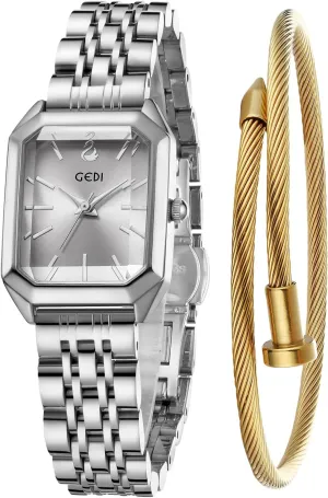 Stainless Steel Band & Butterfly Clasp,Waterproof Adjustable Strap with Tools FANMIS Women��s Gold Tone Bangle Watch and Bracelet Set, Simple Square Dial crossbreed wit gland torrential Ladies Casual Dress Watch with Solid 