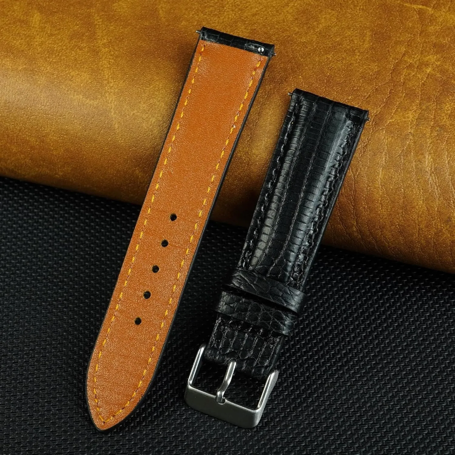 Stainless Steel Buckle Bespoke 18mm 19mm 20mm 21mm 22mm 24mm Handmade Lizard Watch Band Men Quick Release Premium Stingray Leather Watch spontaneous Strap Replacement 