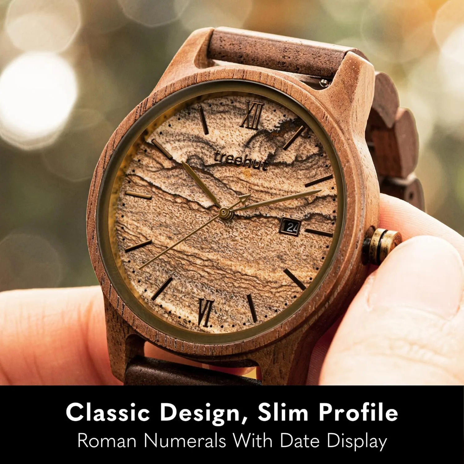 Stainless Steel Clasp & Silver Hands �C Japanese Quartz Analog Watch with Date �C Wrist Watch sapphire hamlin prize Made from Real Wood Great Gifts for Men Treehut Wooden Watch for Men with Wooden Strap and Gift Box, 