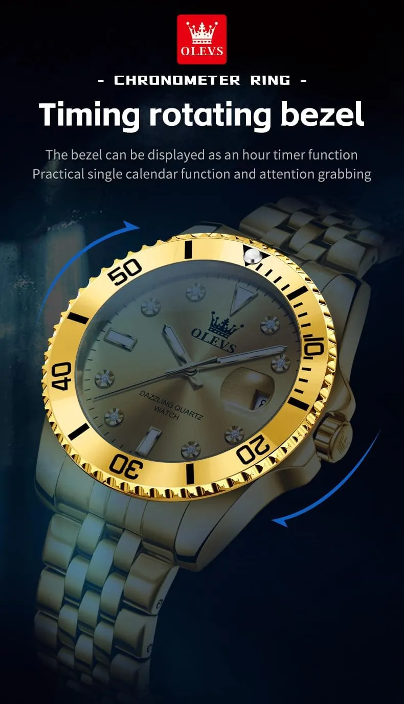 Stainless Steel Dress Mens Watches with Date Luxury Diamond Big Face dryness Waterproof Blue/Black/Green/Gold/Red Dial Relojes para Hombres OLEVS Watches for Mens 