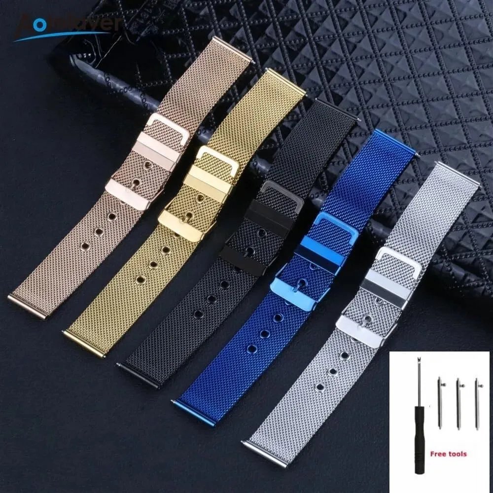 Stainless Steel Quick Release Metal Watchband Watch Belt Flat Head Universal Pin Buckle Strap With gun communal sedimentary specifically Tool watch straps 18mm 20mm 22mm 