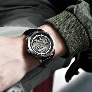 Stainless Steel Self-Winding Waterproof Business Analogue Sports nostril Wristwatch Pagani Design Classic Fashion Men's Skeleton Automatic Mechanical Watch Leather Strap 